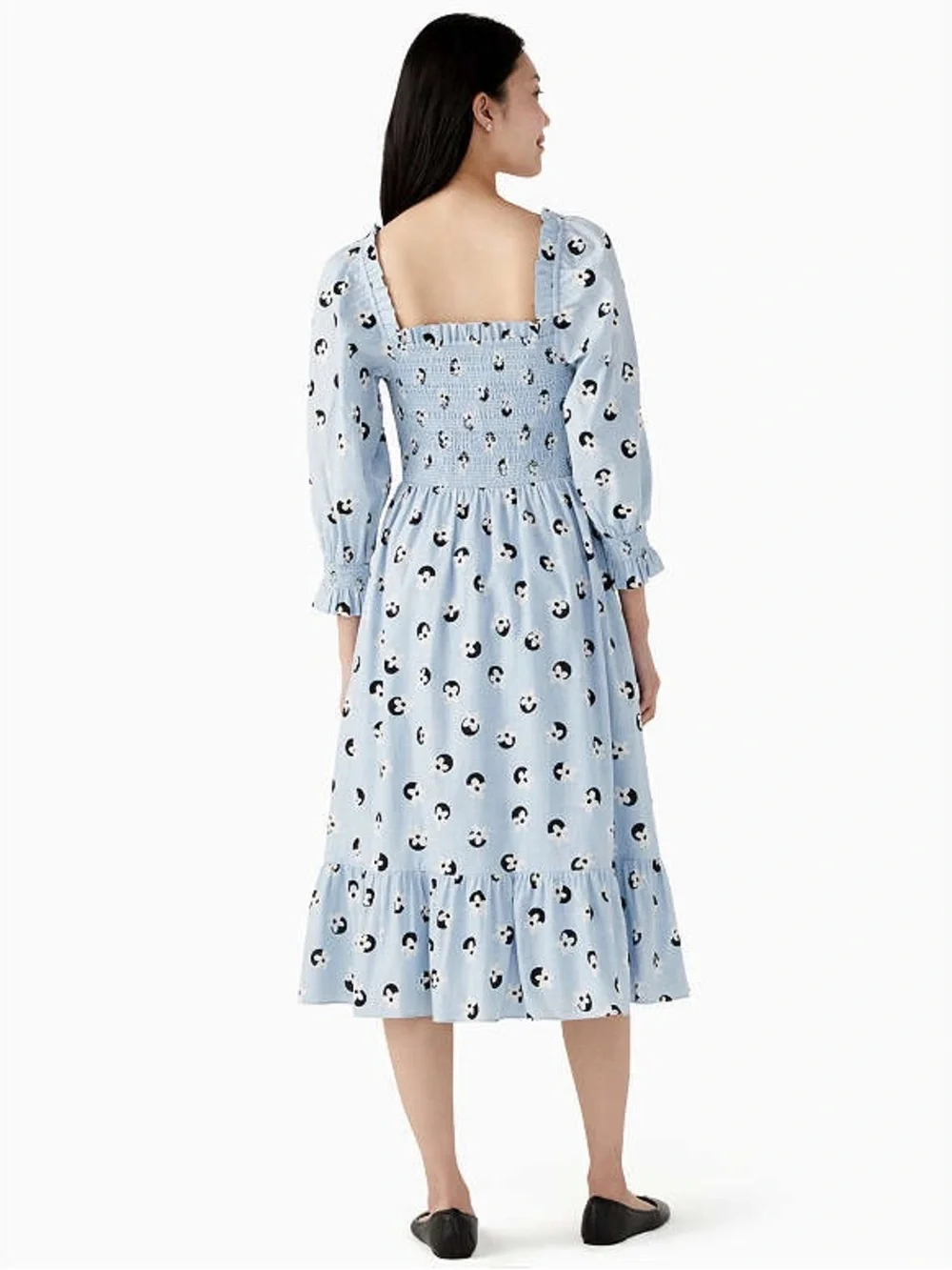 KATE SPADE NEW YORK Floral Dot Smocked Midi Dress Light Blue Size Small NWT